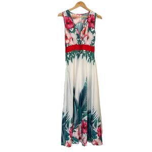 Vintage Seventies Tropical Hibiscus Maxi Dress with Side Zip No Tag Size 4